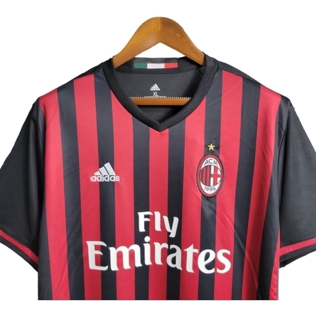 Camisa AC Milan I 2016/2017 - Retrô Adidas - Vermelha e preta