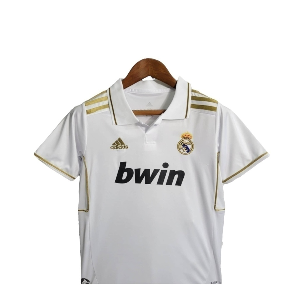 Conjunto Infantil Real Madrid I 2011/2012 - Retrô Adidas - Branco com detalhes em dourado