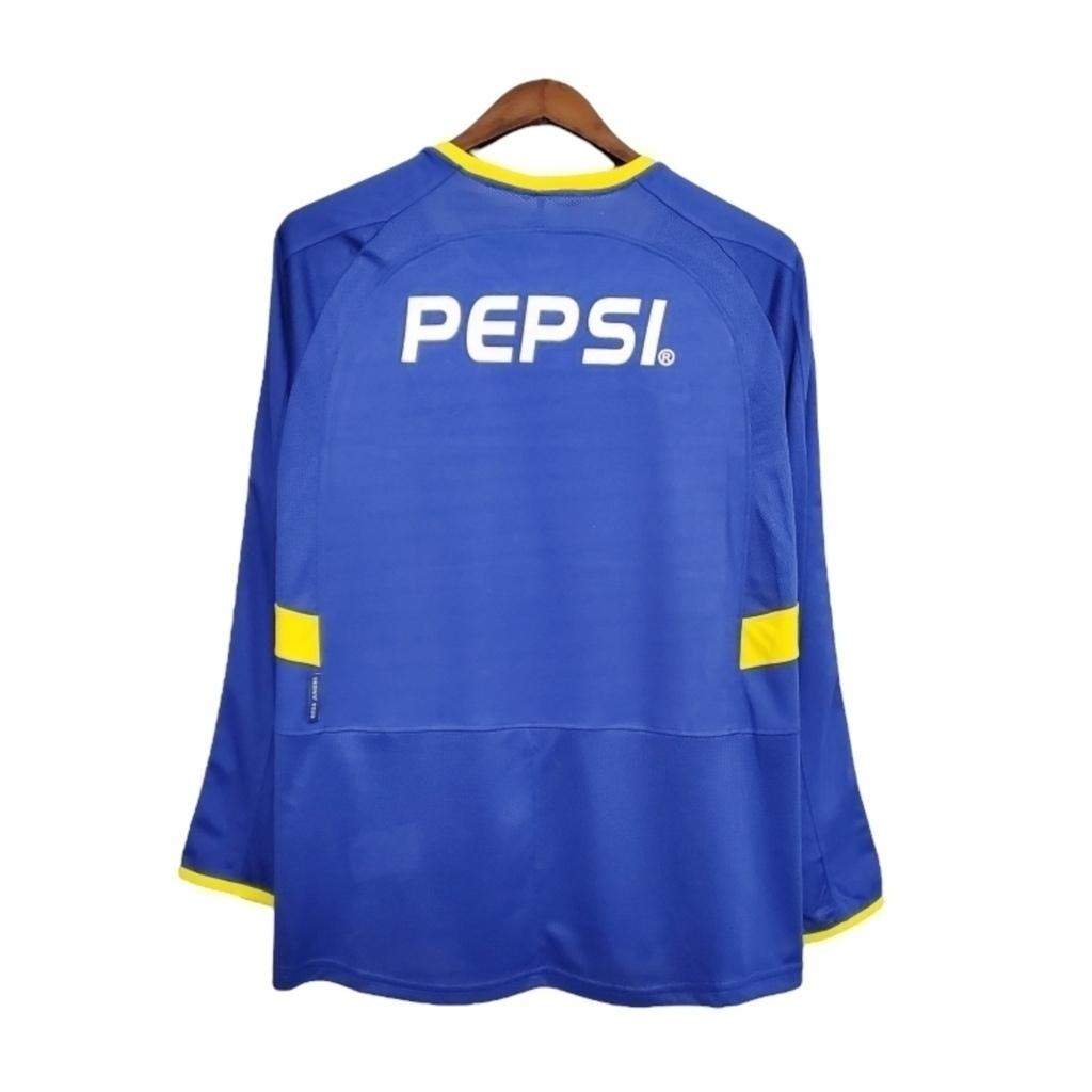 Camisa Boca Juniors 2003/2004 Manga Longa - Retrô Nike - Azul com detalhes em amarelo