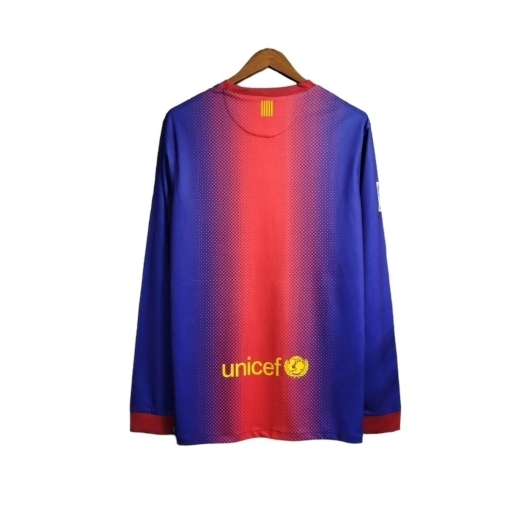 Camisa Barcelona I 2012/2013 Manga Longa - Retrô Nike - Azul com detalhes em vermelho