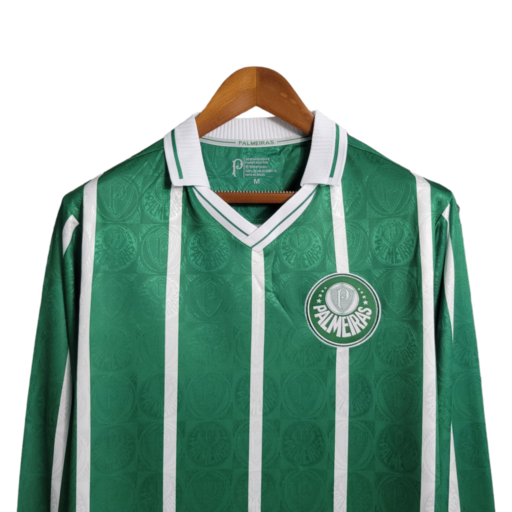 Camisa Palmeiras I 1993 Manga Longa - Retrô - Verde com listras em branco