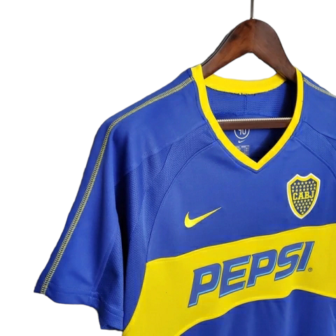 Camisa Boca Juniors 2003/2004 - Retrô Nike - Azul com detalhes em amarelo