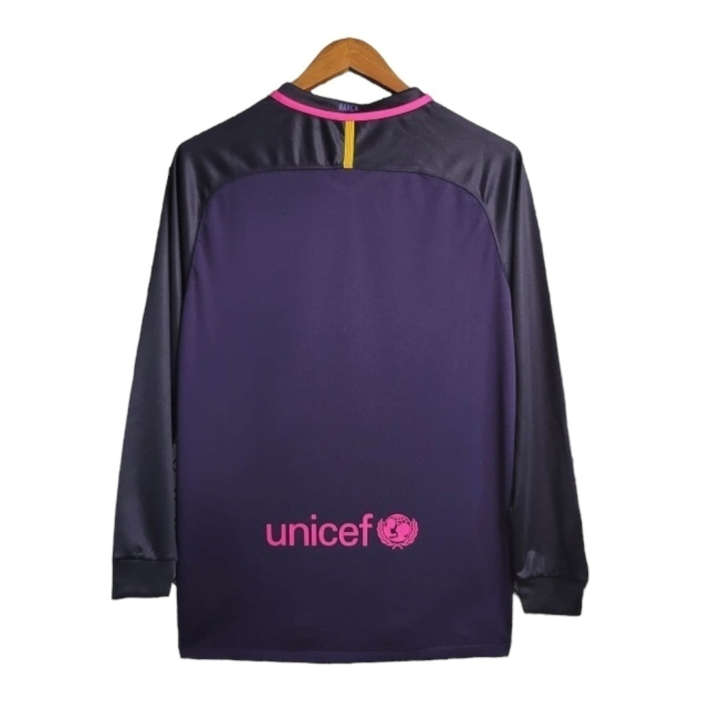 Camisa Barcelona 2016/2017 Manga Longa - Retrô Nike - Roxa com detalhes em rosa