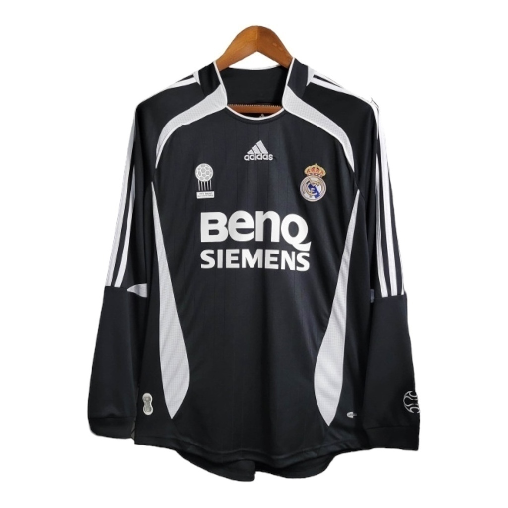 Camisa Real Madrid 2006/2007 Manga Longa - Retrô Adidas - Preta com detalhes em branco