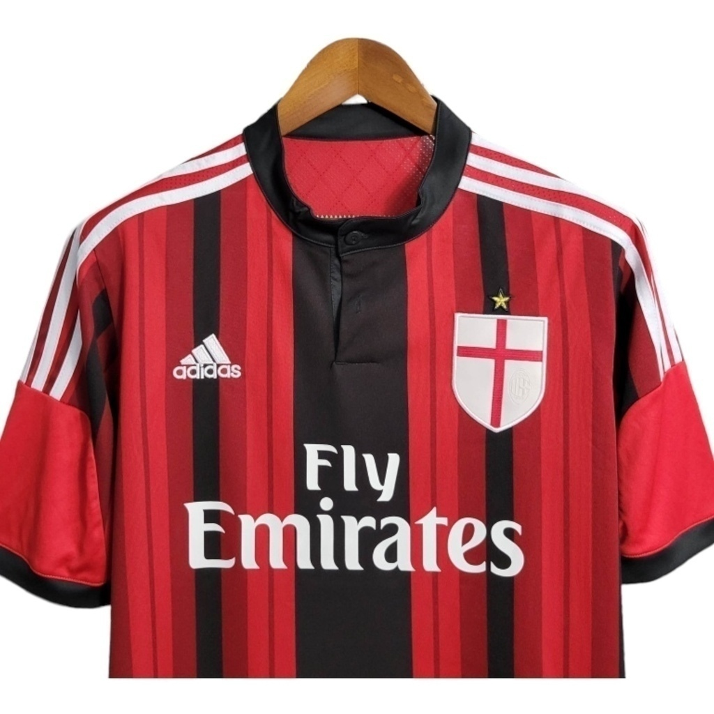 Camisa AC Milan I 2014/2015 - Retrô Adidas - Vermelha e preta com detalhes em branco