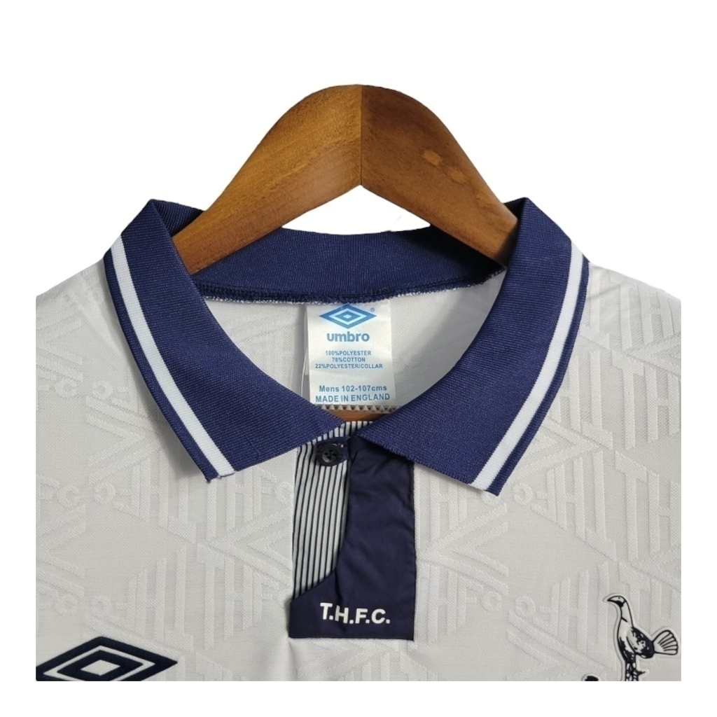 Camisa Tottenham I 1991/1993 - Retrô Umbro - Branca com detalhes em azul