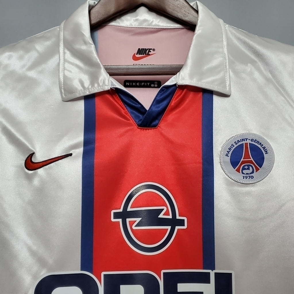 Camisa Paris Saint-Germain II 1998/1999 - Retrô Nike - Branca. azul e vermelha