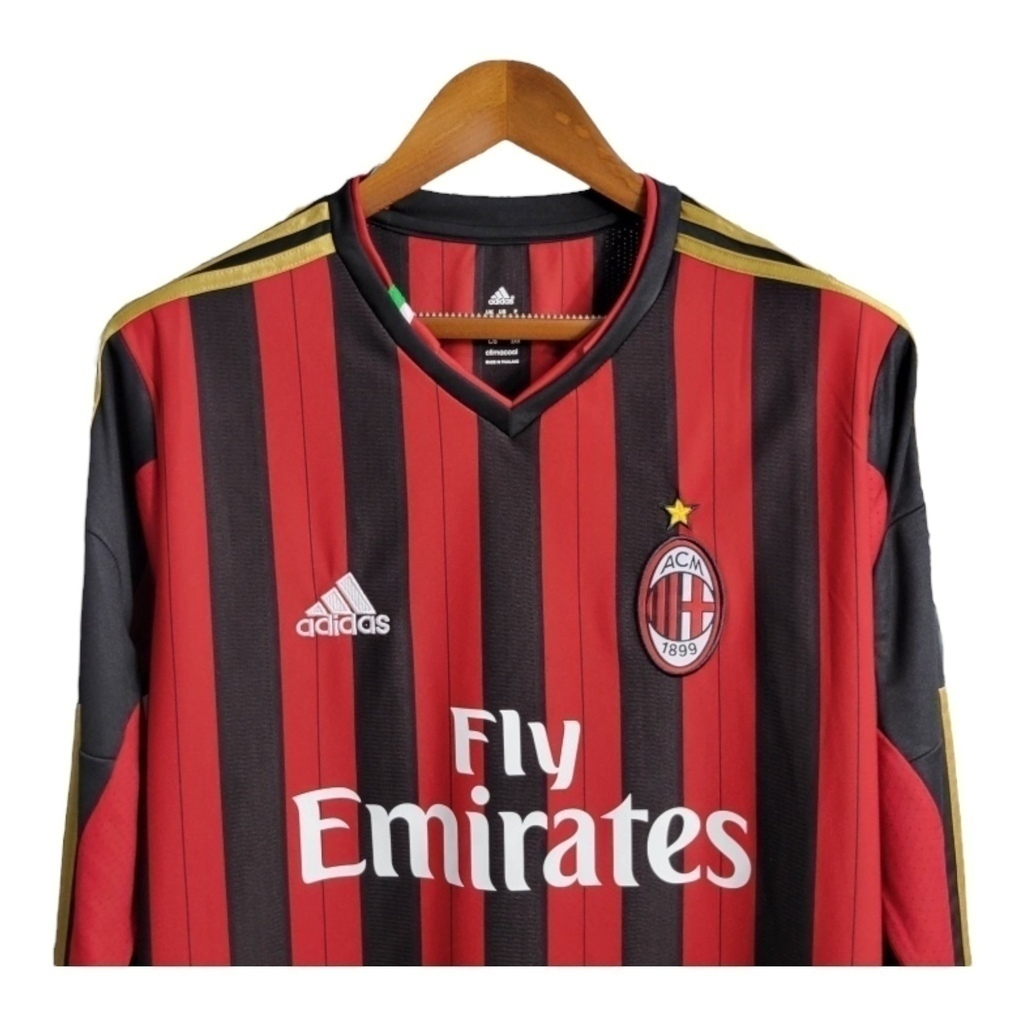 Camisa AC Milan 2013/2014 Manga Longa - Retrô Adidas - Preta e vermelha com detalhes em dourado