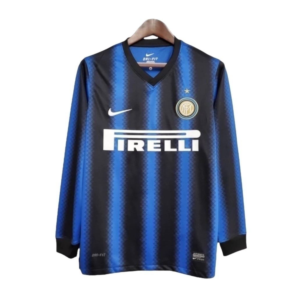 Camisa Inter de Milão I 2010/2011 Manga Longa - Retrô Nike - Azul e preta