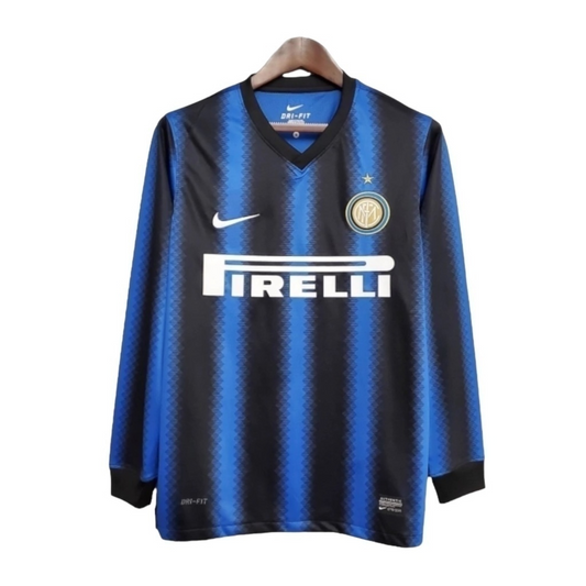 Camisa Inter de Milão I 2010/2011 Manga Longa - Retrô Nike - Azul e preta