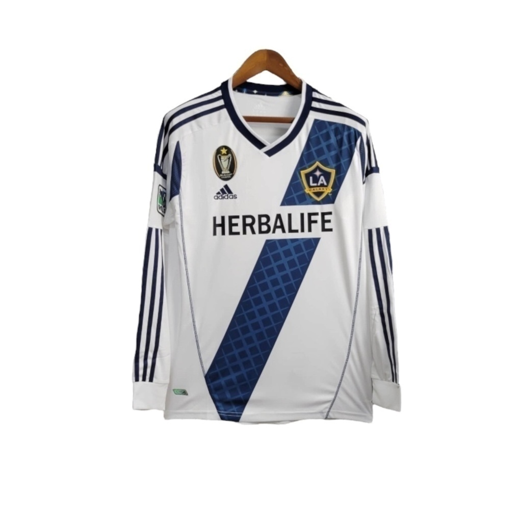 Camisa Los Angeles Galaxy II 2012 Manga Longa - Retrô Adidas - Branca com detalhes em azul com todos os patrocínios