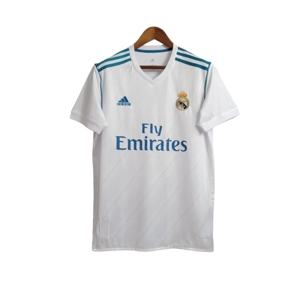 Camisa Real Madrid I 2017/2018 - Retrô Adidas - Branca com detalhes em azul