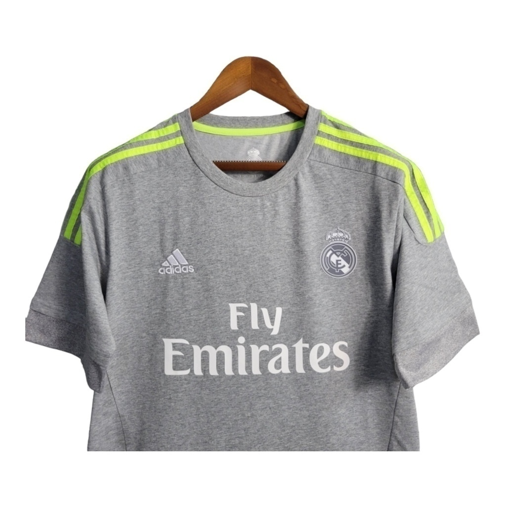 Camisa Real Madrid II 2015/2016 - Retrô Adidas - Cinza com detalhes em verde limão