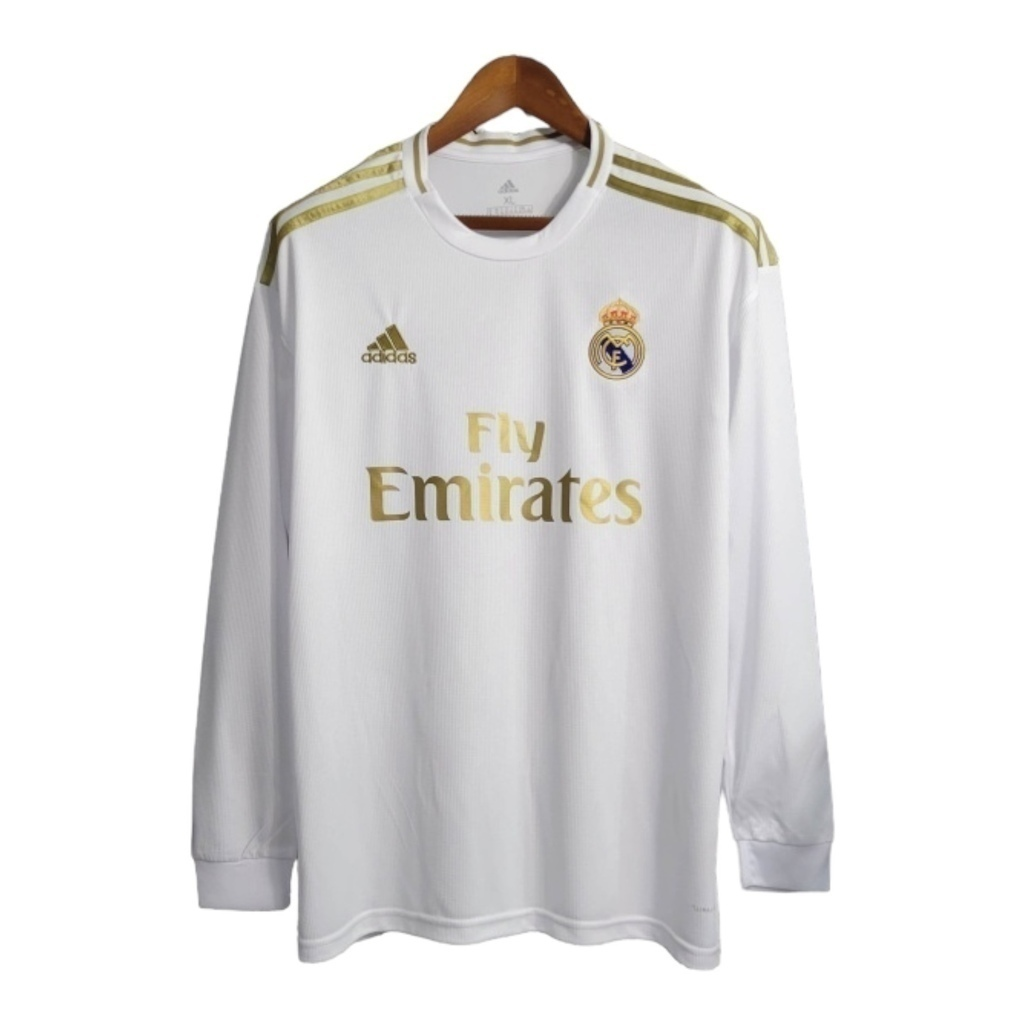 Camisa Real Madrid I 2019/2020 Manga Longa - Retrô Adidas - Branca com detalhes em dourado