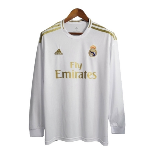 Camisa Real Madrid I 2019/2020 Manga Longa - Retrô Adidas - Branca com detalhes em dourado