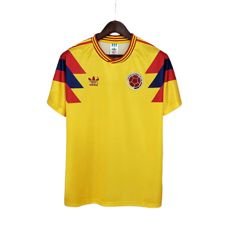 Camisa Seleção da Colômbia I 1990 - Retrô Adidas - Amarela com detalhes em azul e vermelho