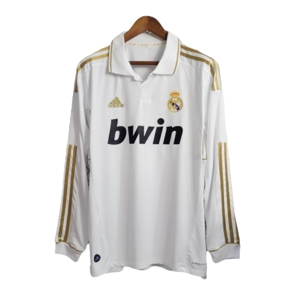 Camisa Real Madrid I 2011/2012 Manga Longa - Retrô Adidas - Branca com detalhes em dourado