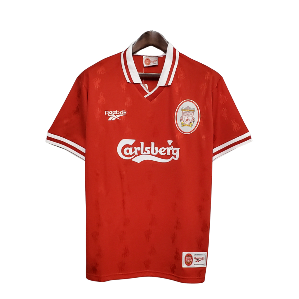 Camisa Liverpool I 1996/1997 - Retrô Reebok - Vermelha com detalhes em branco