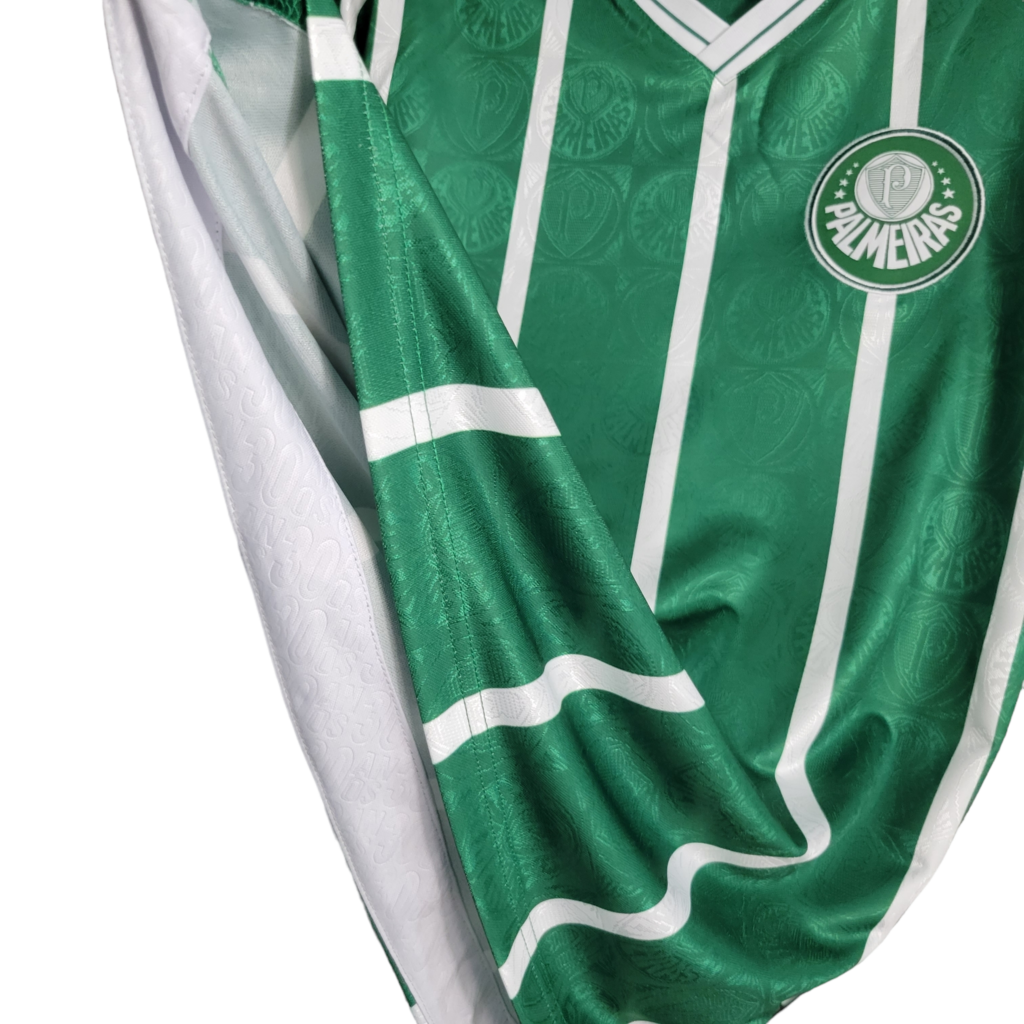 Camisa Palmeiras I 1993 Manga Longa - Retrô - Verde com listras em branco