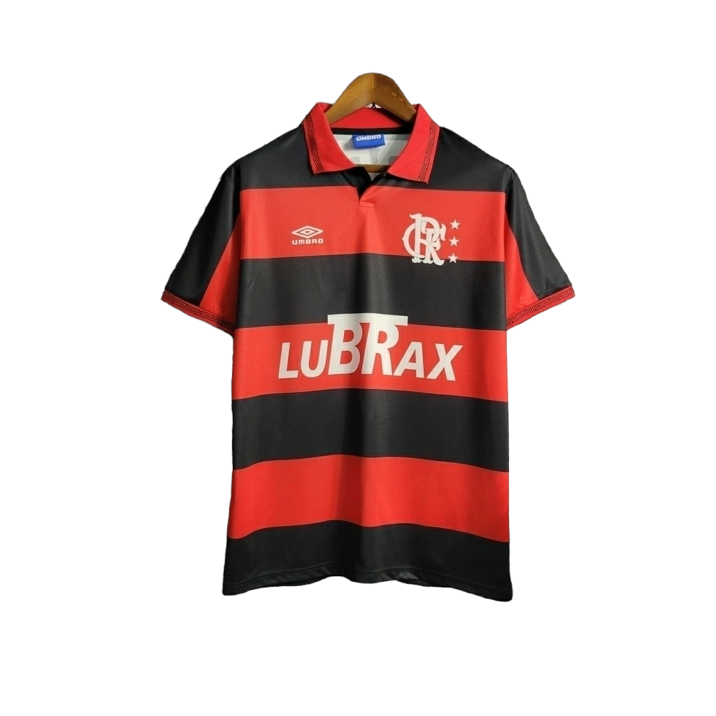 Camisa Flamengo I 1992/1993 - Retrô Umbro - Vermelha com detalhes em branco com patrocinio Lubrax