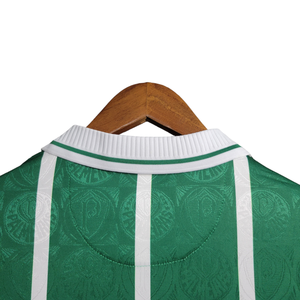 Camisa Palmeiras I 1993 Manga Longa - Retrô - Verde com listras em branco