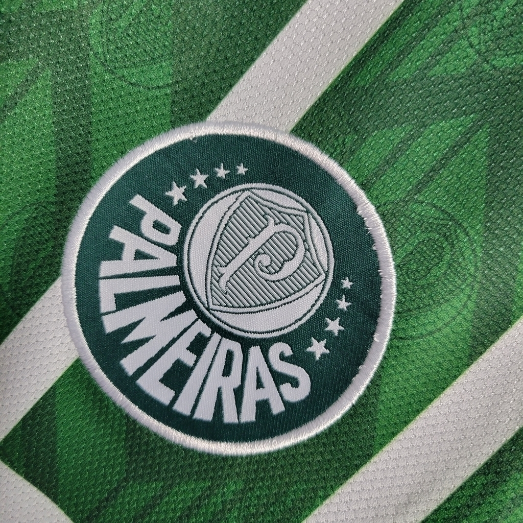 Camisa Palmeiras I 1996 - Retrô Rhumell - Verde com detalhes branco com patrocínio Parmalat