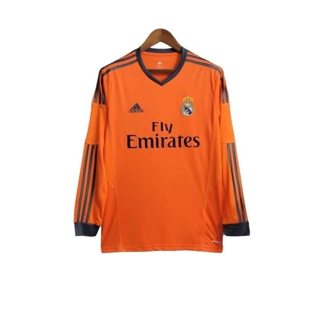 Camisa Real Madrid II 2013/2014 Manga Longa - Retrô Adidas - Laranja com detalhes em cinza
