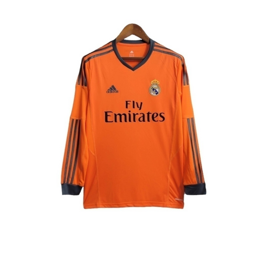 Camisa Real Madrid II 2013/2014 Manga Longa - Retrô Adidas - Laranja com detalhes em cinza