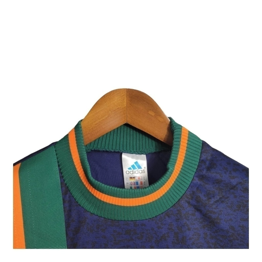 Camisa Newcastle II 1997/1998 - Retrô Adidas - Azul com detalhes em verde e laranja