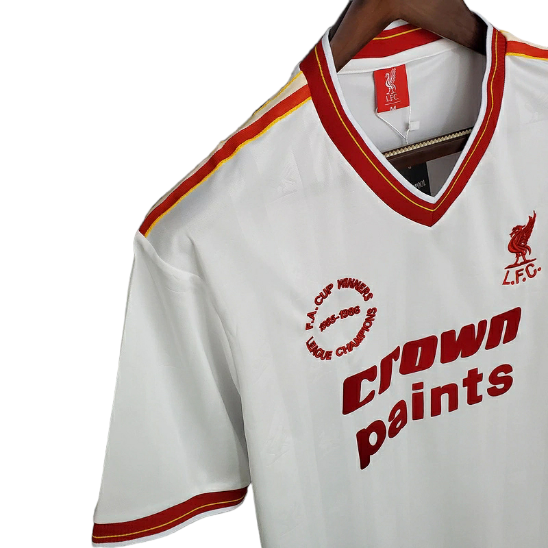 Camisa Liverpool 1985/1986 - Retrô - Branca com detalhes em vermelho