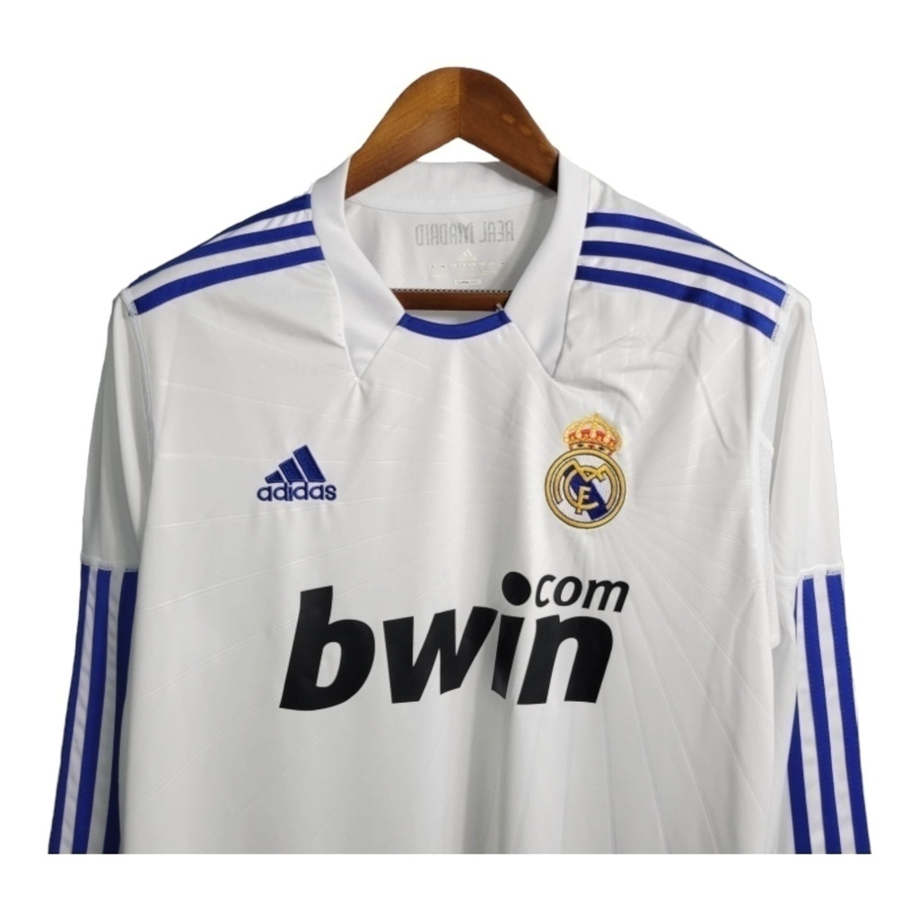 Camisa Real Madrid I 2010/2011 Manga Longa - Retrô Adidas - Branca com detalhes em azul
