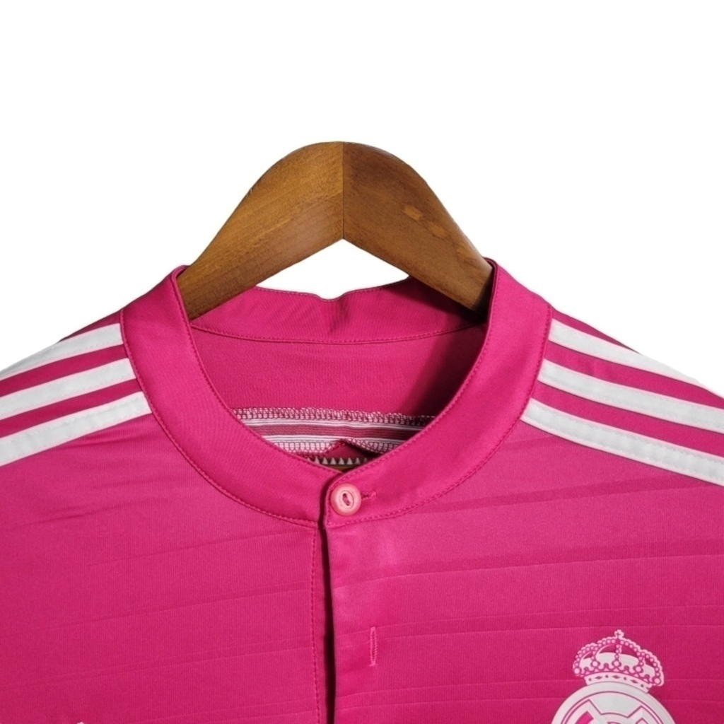 Camisa Real Madrid II 2014/2015 Manga Longa - Retrô Adidas - Rosa com detalhes em branco