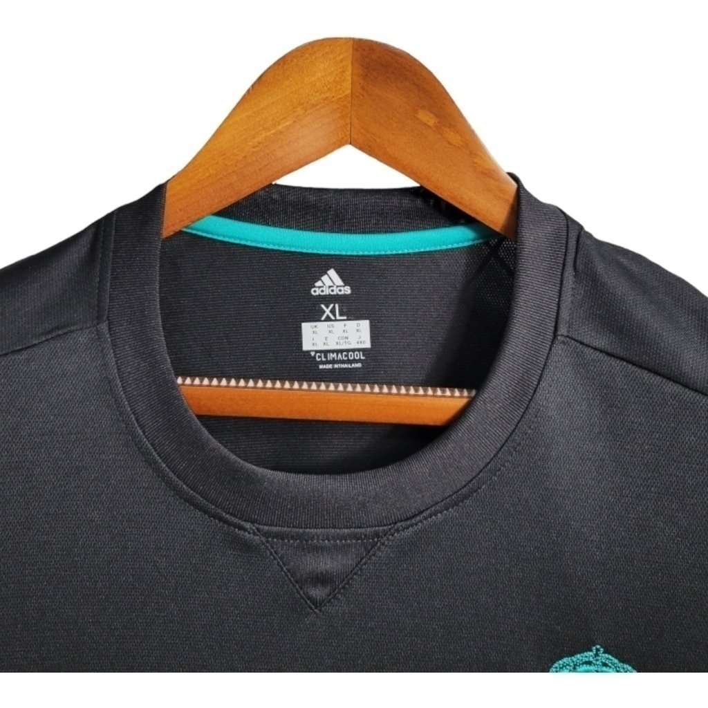Camisa Real Madrid I 2017/2018 Manga Longa - Retrô Adidas - Preta com detalhes em verde