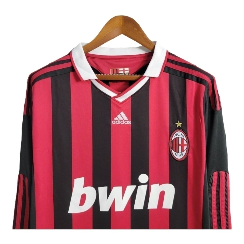 Camisa AC Milan I 2009/2010 Manga Longa - Retrô Adidas - Preta e vermelha com detalhes em branco