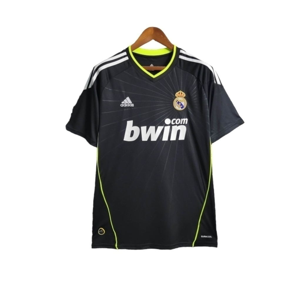 Camisa Real Madrid II 2010/2011 - Retrô Adidas - Preta com detalhes em branco e verde limão