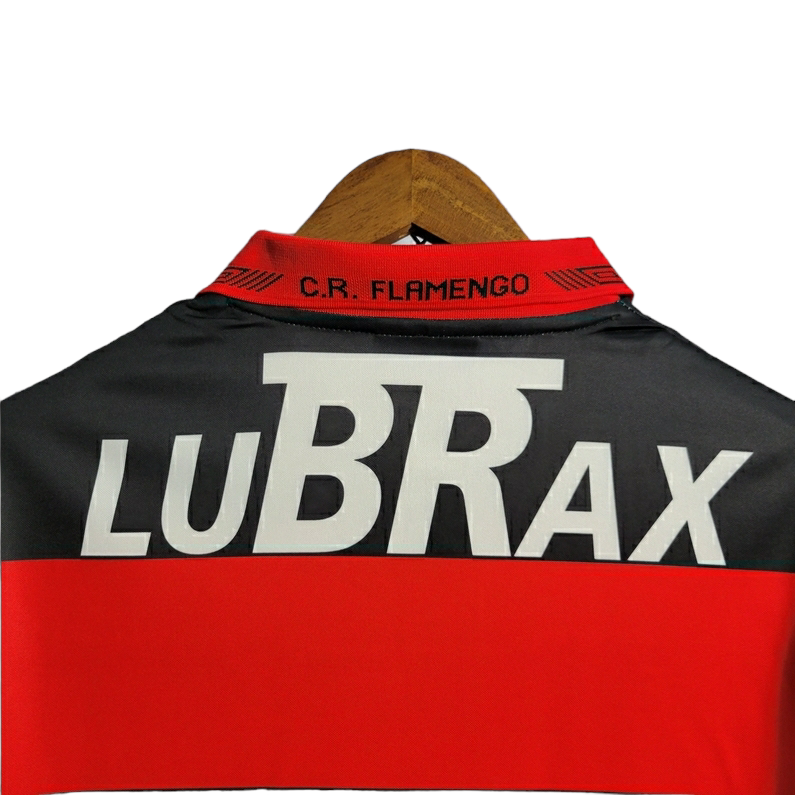 Camisa Flamengo I 1992/1993 - Retrô Umbro - Vermelha com detalhes em branco com patrocinio Lubrax