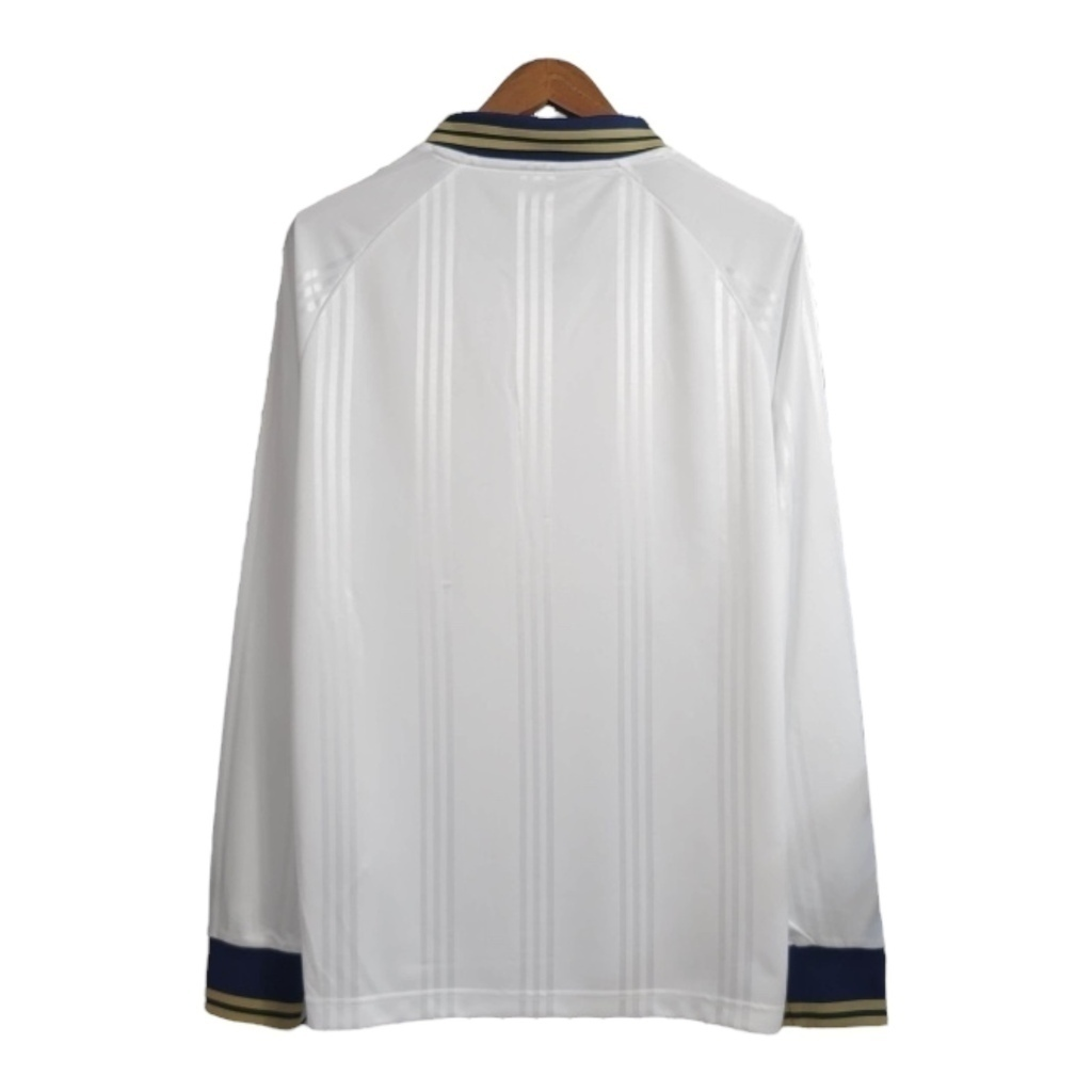 Camisa Real Madrid Treino 2019/2020 Manga Longa - Retrô Adidas - Branca com detalhes em azul e dourado