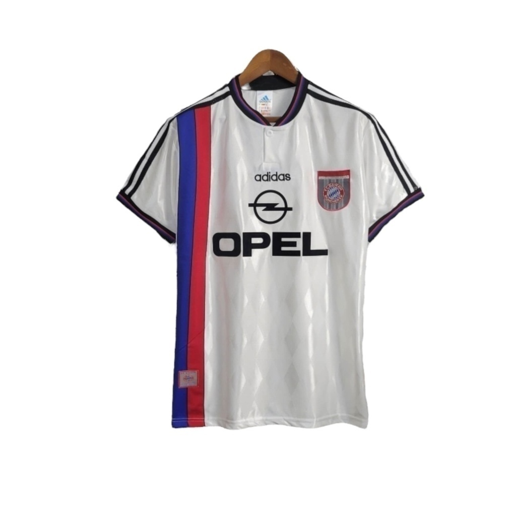 Camisa Bayern Munich 1996/1998 - Retrô Adidas - Branca com detalhes em azul e vermelho e preto