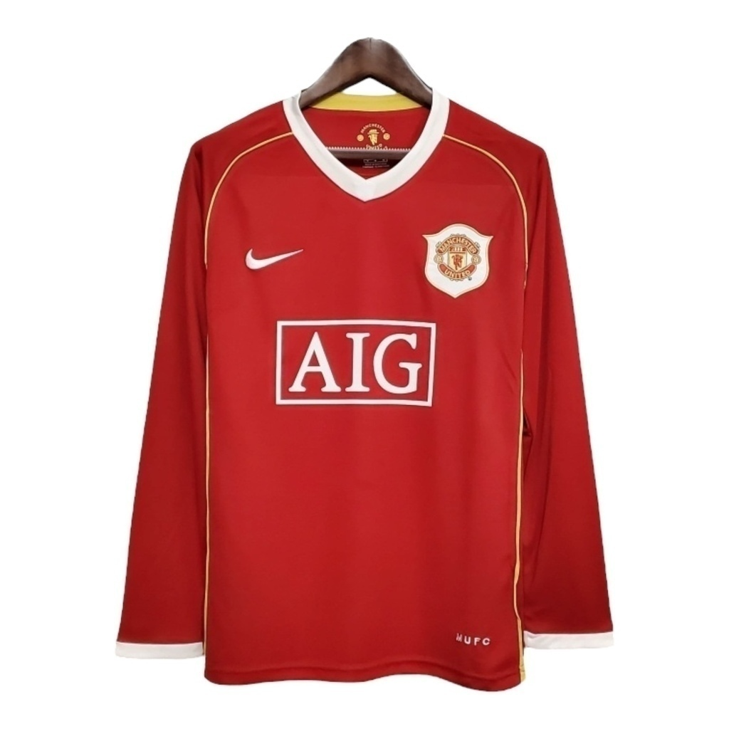 Camisa Manchester United I 2006/2007 Manga Longa - Retrô Nike - Vermelha com detalhes em amarelo e branco