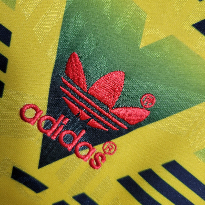 Camisa Arsenal II 1991/1993 Manga Longa - Retrô Adidas - Amarela com detalhes em verde e vermelho