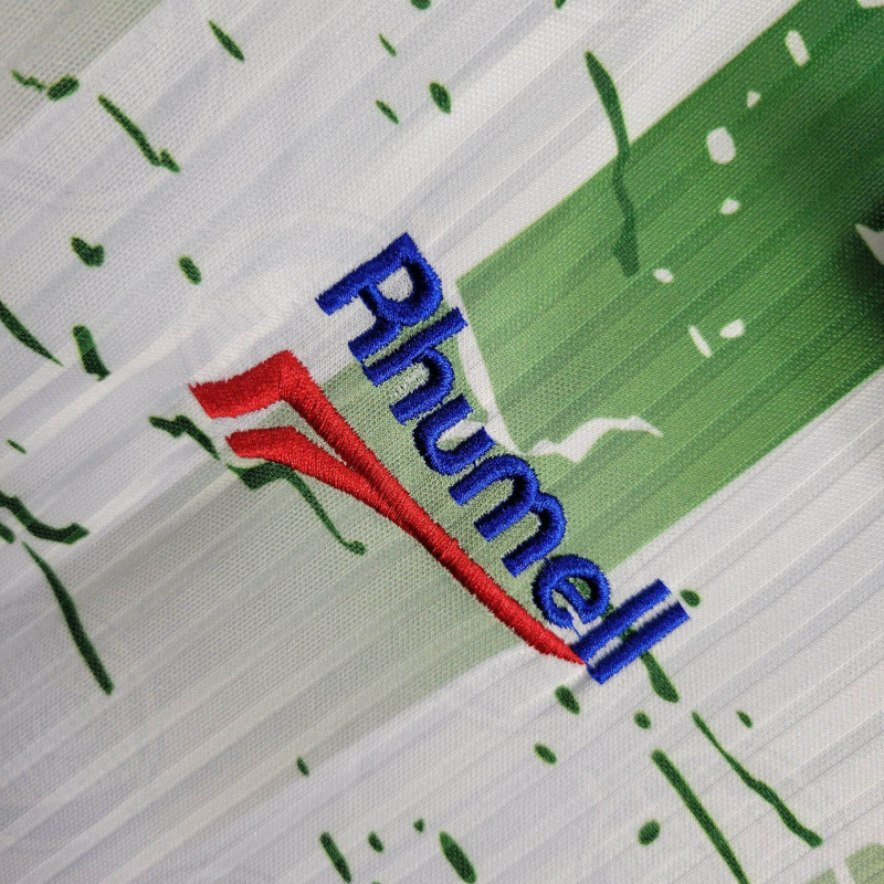 Camisa Palmeiras II 1996 - Retrô Rhumel - Branca com detalhes em verde com patrocínio Parmalat