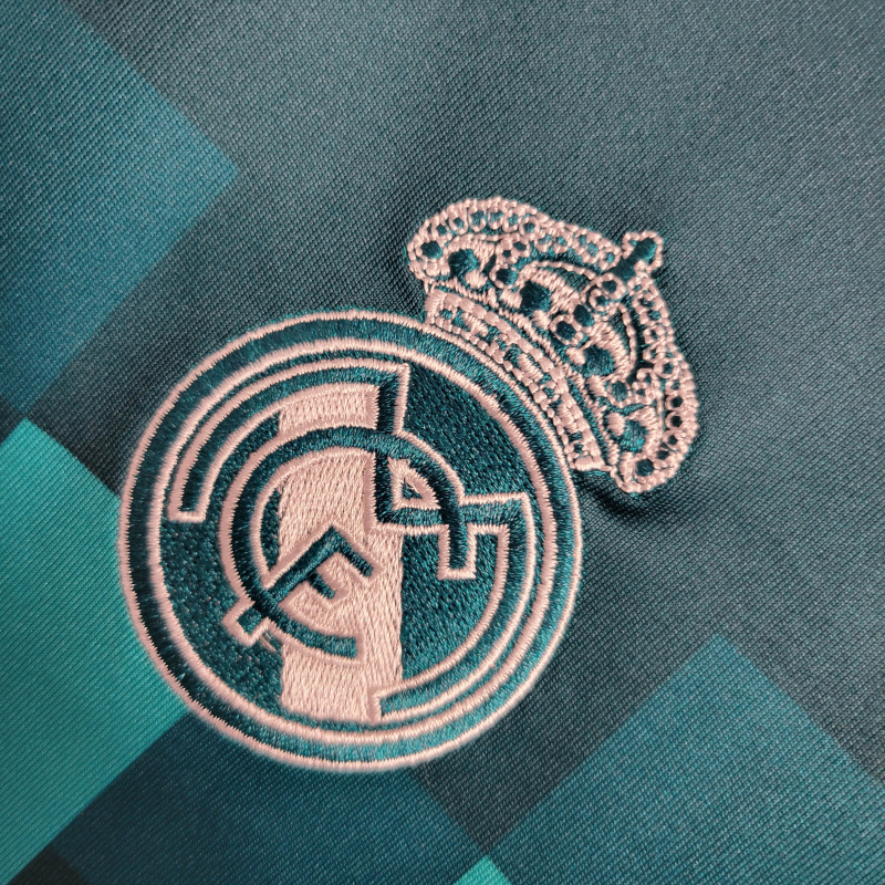 Camisa Real Madrid I 2017/2018 Manga Longa - Retrô Adidas - Verde água com detalhes em azul