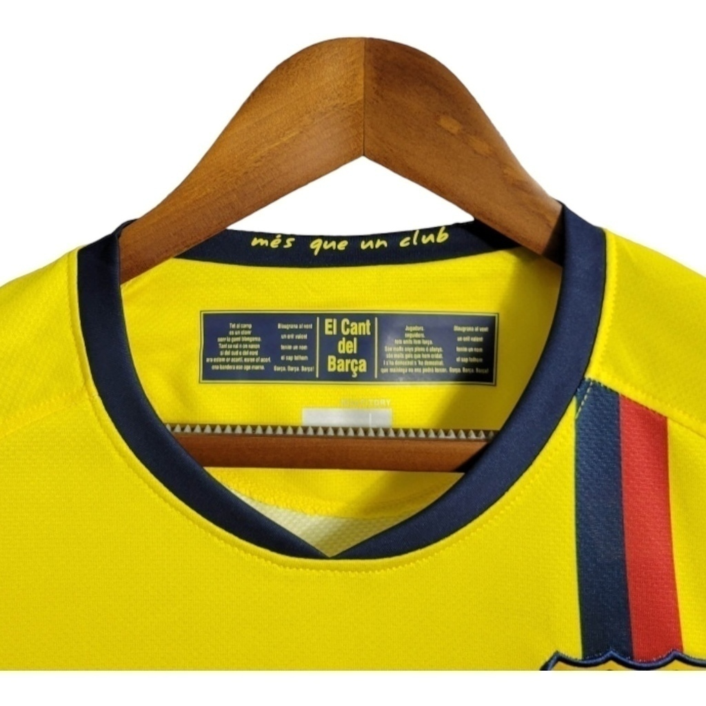 Camisa Barcelona II 2008/2009 Manga Longa - Retrô Nike - Amarela com detalhes em azul e vermelho