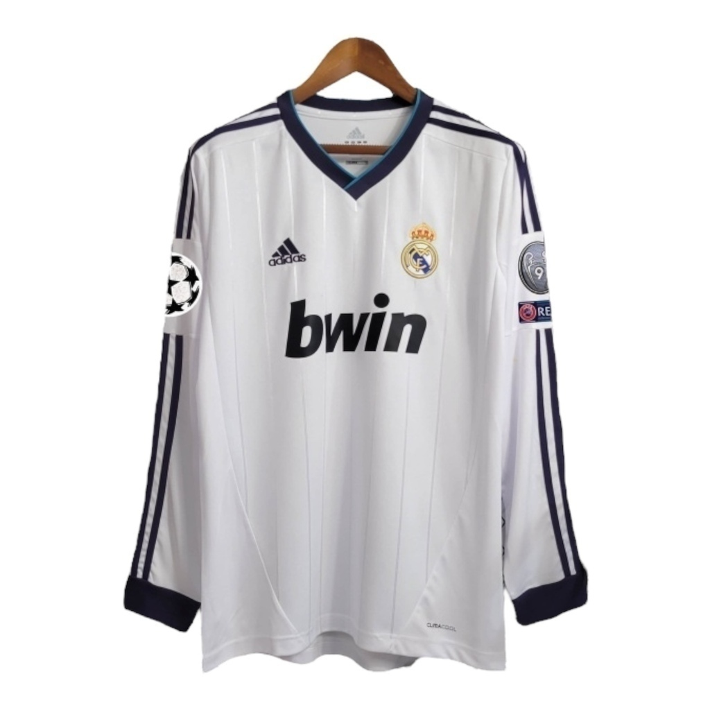 Camisa Real Madrid I 2012/2013 Manga Longa - Retrô Adidas - Branca com detalhes em azul