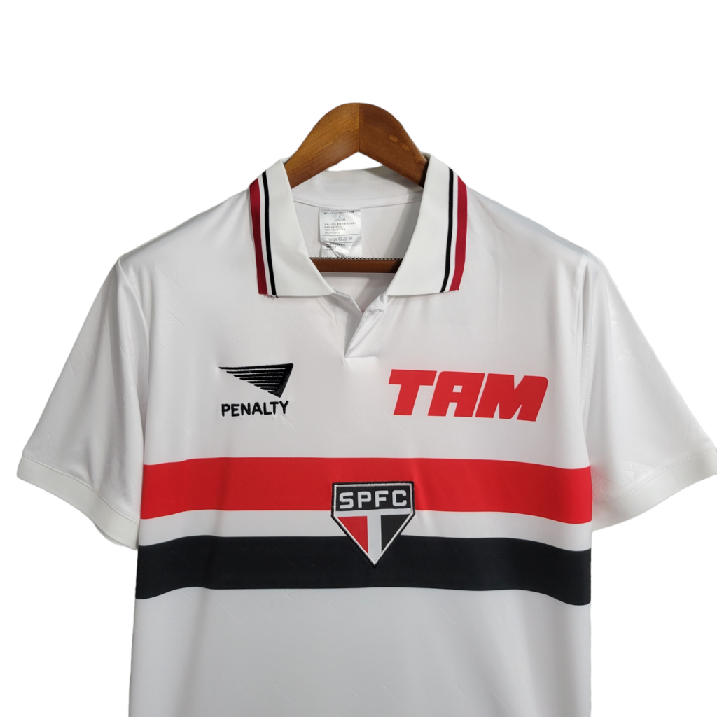 Camisa São Paulo I 1993/1994 - Retrô Penalty - Branca com detalhes em vermelho e preto