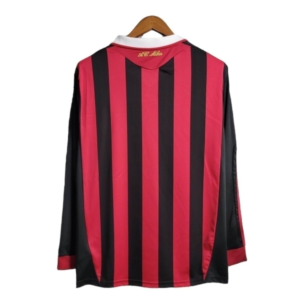Camisa AC Milan I 2009/2010 Manga Longa - Retrô Adidas - Preta e vermelha com detalhes em branco