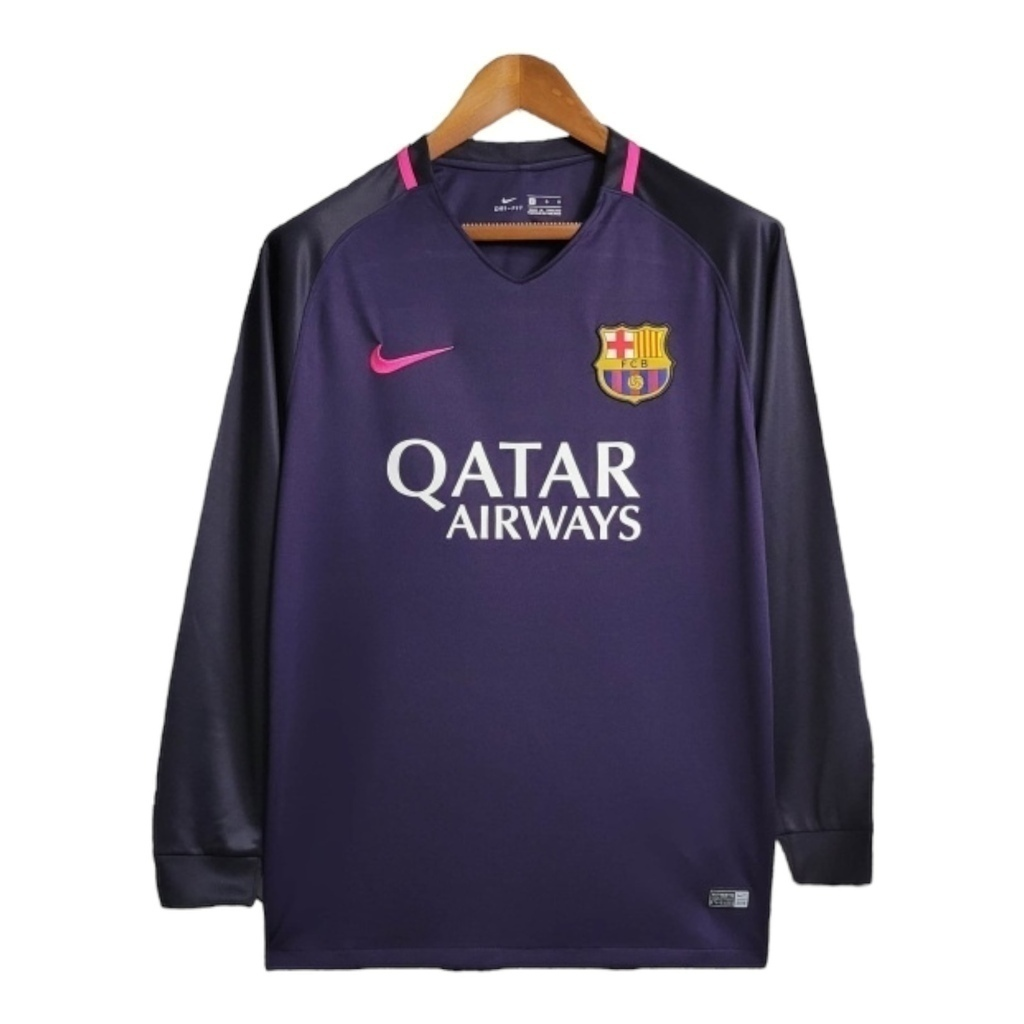 Camisa Barcelona 2016/2017 Manga Longa - Retrô Nike - Roxa com detalhes em rosa