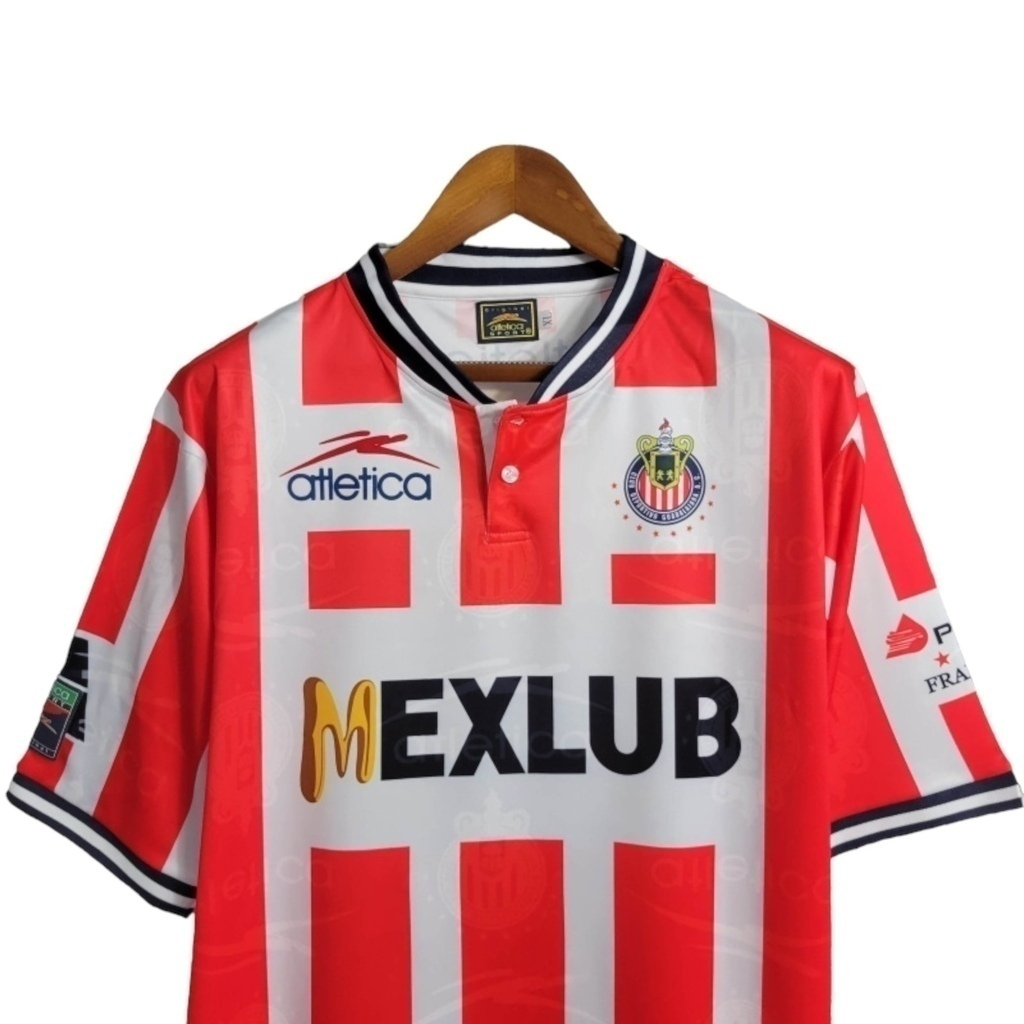 Camisa Chivas Guadalajara I 1994/1995 - Retrô Atlética - Branca com detalhes em vermelho e azul com todos os patrocínios