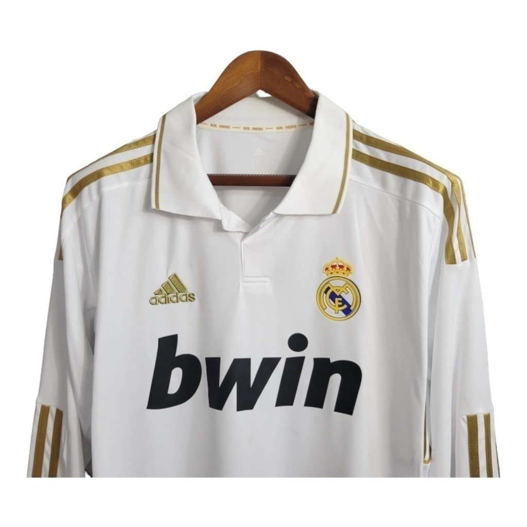 Camisa Real Madrid I 2011/2012 Manga Longa - Retrô Adidas - Branca com detalhes em dourado