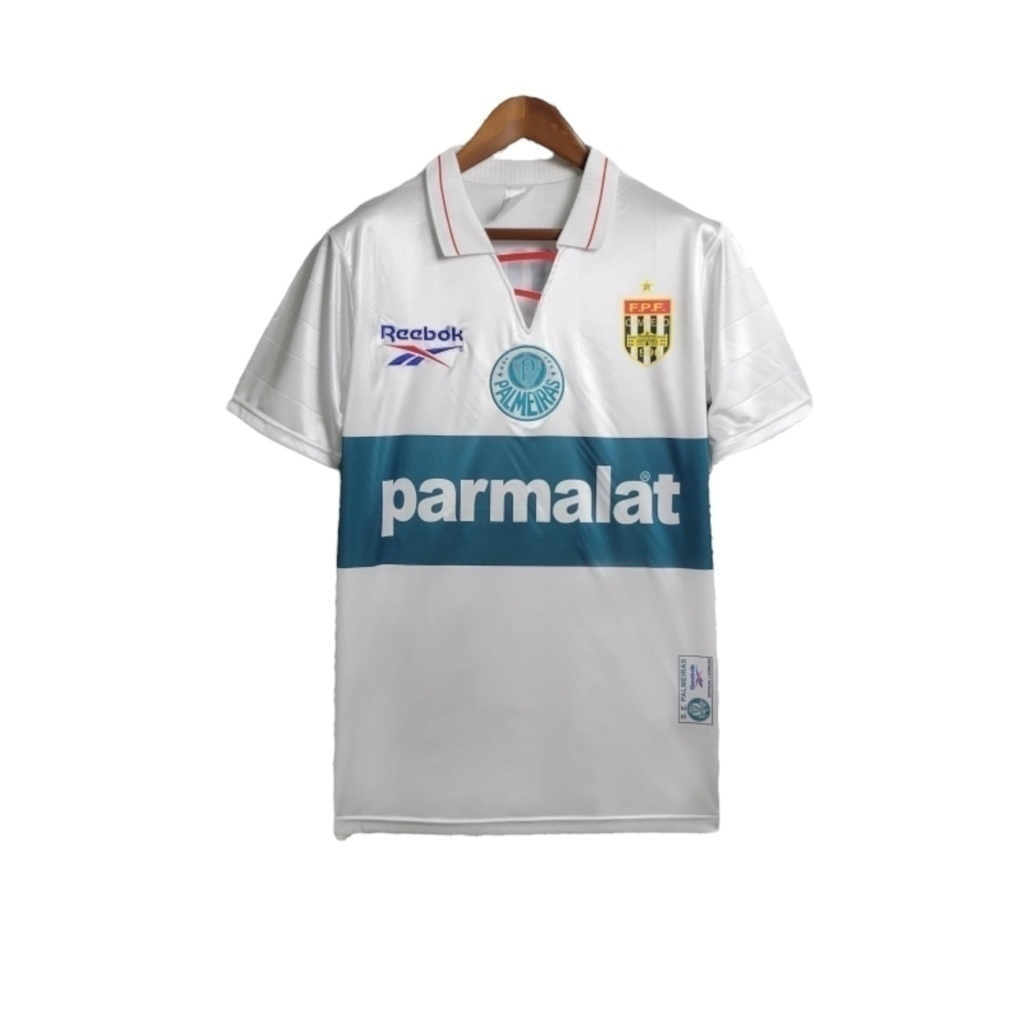 Camisa Palmeiras II 1997 - Retrô Reebok - Branca com detalhes em verde com patrocínio